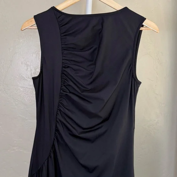 Commense Black Asymmetric Ruched Maxi Dress NWT Sleeveless Stretch Medium - Picture 5 of 10